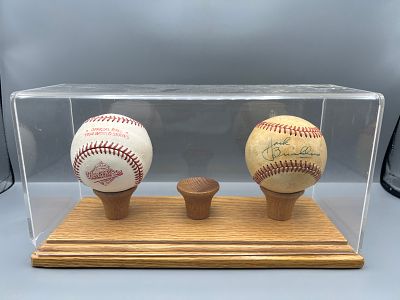 Wooden Baseball Display Case W/ 1994 World Series Game Ball & Jack Brickhouse (Chicago Cubs 