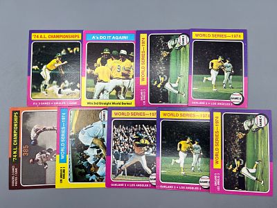Lot of (9) 1975 Topps Baseball Postseason Cards - Varying Conditions