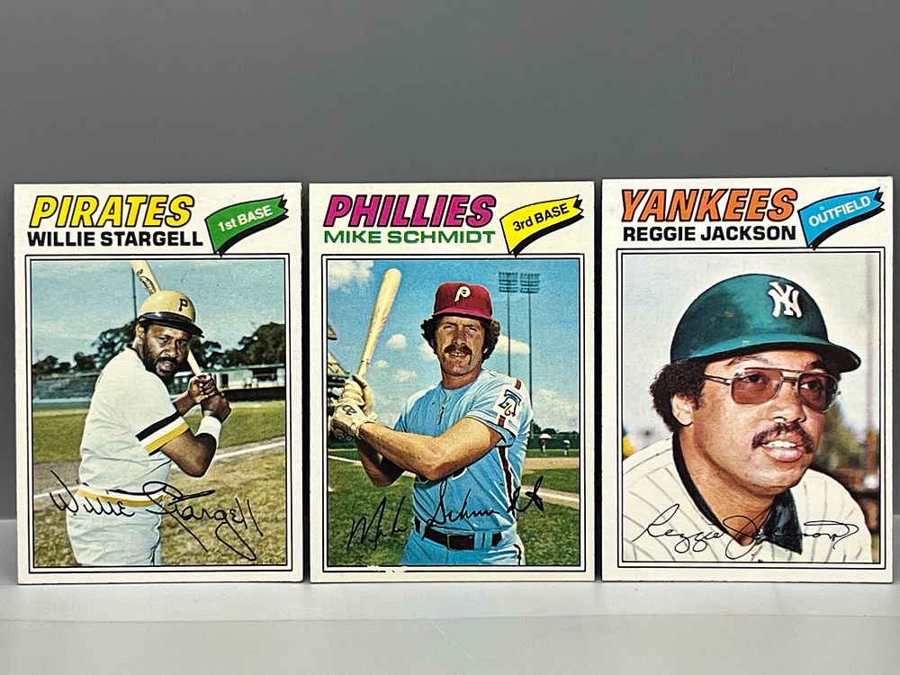 1977 Topps Willie Stargell #460, Mike Schmidt #140, & Reggie Jackson #10