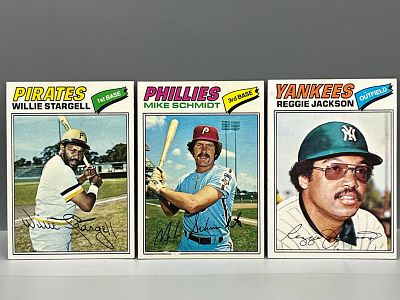 1977 Topps Willie Stargell #460, Mike Schmidt #140, & Reggie Jackson #10