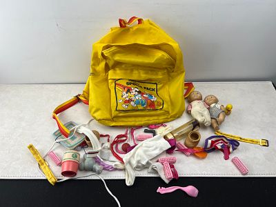 Vintage Walt Disney Productions Sports Pack Backpack and Collection of Doll Accessories