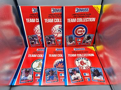 Lot of (6) 1988 Donruss Baseball Team Collection Booklets - Uncut card sheets of Yankees, Cubs 