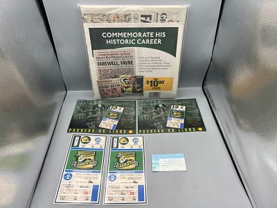 Lot of Assorted Green Bay Packers Football Ticket Stubs & Brett Favre Retirement Newspaper
