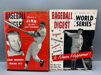 July 1956 & Oct-Nov 1957 Baseball Digest New York Yankees Star On Cover Magazines - Mickey 