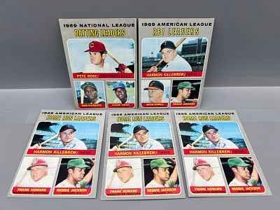 Lot of (5) 1970 Topps Baseball Leader Cards W/ Many Stars - Varying Conditions - Pete Rose 