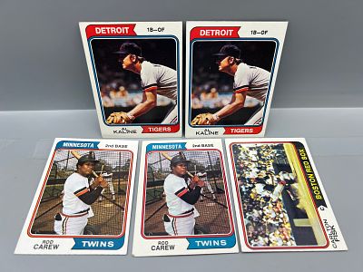 Lot of (5) 1974 Topps Baseball Star Player Cards - Varying Conditions - Al Kaline, Rod Carew, & 