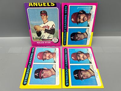 Lot of (4) 1975 Topps Nolan Ryan Baseball Cards - Varying Conditions