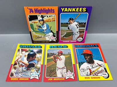 Lot of (5) 1975 Topps Baseball Star Player Cards - Varying Conditions - Hank Aaron, Thurman 