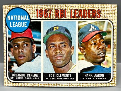 1968 Topps #3 NL RBI Leaders (Aaron, Clemente, Cepeda). 1968 Topps #3 NL RBI Leaders (Aaron 