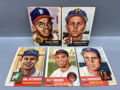 (Lot Of 5) 1953 Topps Baseball Singles - Varying Conditions - #3, #8, #17, #25, #49. (Lot Of 5) 