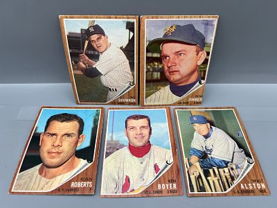(Lot Of 5) 1962 Topps Baseball W/ HOF & Stars W/ Roberts, Boyer, Zimmer - #110, #217, #243 