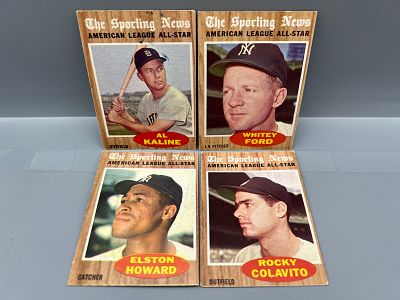 (Lot Of 4) 1962 Topps Baseball All Stars W/ Kaline, Ford, Colavito, Howard - #470, #472, #473, #475