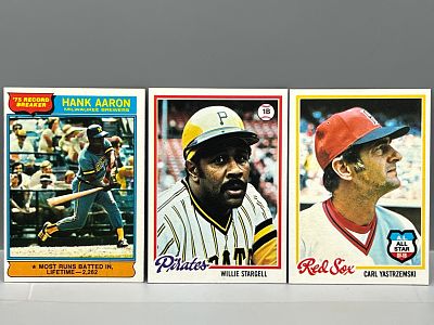 1976 Topps Hank Aaron Record Breaker #1, 1978 Topps Willie Stargell #510, & 1978 Topps Carl 