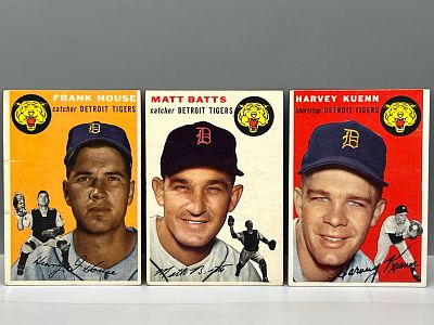 1954 Topps Detroit Tigers Frank House #163, Matt Batts #88, & Harvey Kuenn RC #25