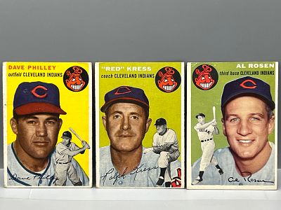 1954 Topps Cleveland Indians Dave Philley #159, Red Kress #160, & Al Rosen #15