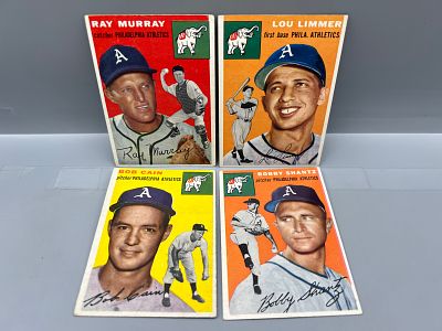 Lot of (4) 1954 Topps Philadelphia Athletics Baseball Cards - Varying Conditions