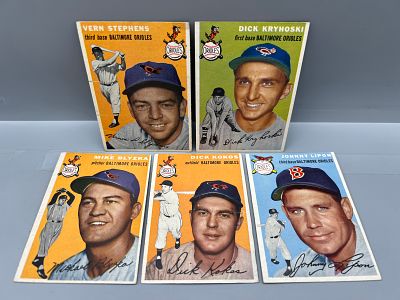 Lot of (5) 1954 Topps Baltimore Orioles Baseball Cards - Varying Conditions