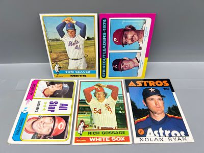 Lot of (5) 1970s & 80s Topps Baseball Star Player Cards - Varying Conditions - Nolan Ryan, Tom 