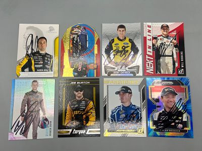 Lot of (8) Racing In Person Autographed Cards - Paul Menard, Jeb Burton, Austin Cindric - No 