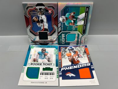 Lot of (4) Assorted Modern Football Relic Cards - Desmond Ridder, Tua Tagovailoa, Travis 