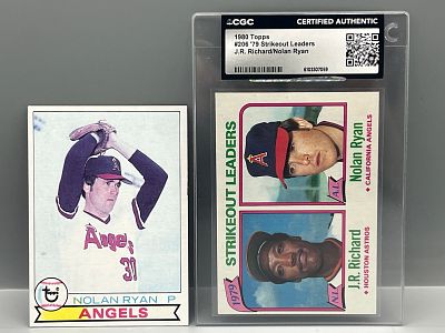 Nolan Ryan (HOF) - 1979 Topps #115 (Color defect) & 1980 Topps #206 K Ldrs
