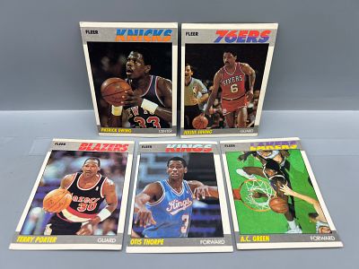Lot of (5) 1987 Fleer Basketball Cards - Varying Conditions - Patrick Ewing, Julius Erving
