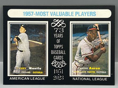 2024 Topps Heritage '57 MVP Mickey Mantle/Hank Aaron Black Border #190 - Announced Print Run of 