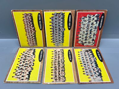(6) 1962 Topps Baseball Team Cards - Varying Conditions