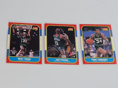 1986-87 Fleer Basketball Rookie Trio - Terry Cummings #20, Sam Perkins #86, Ricky Pierce #87. 