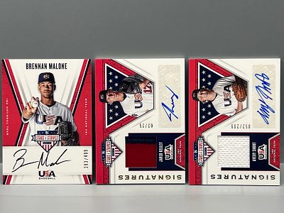(3) 2019 Panini USA Baseball Stars & Stripes Auto & Patch Auto Cards - Kelley #/25