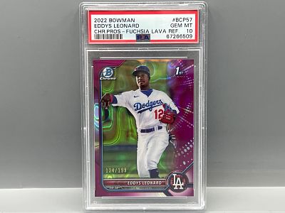 2022 Bowman Chrome Eddys Leonard Fuchsia Lava Refractor 1st Bowman RC #/199 PSA Gem Mint 10