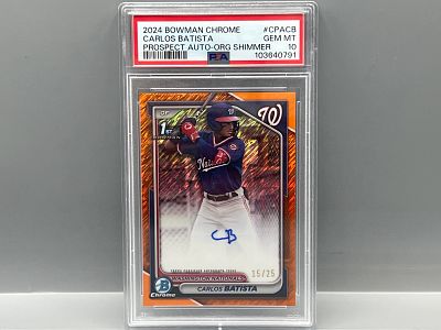 2024 Bowman Chrome Carlos Batista 1st Bowman Orange Shimmer Refractor RC Auto #/25 PSA Gem Mint 10
