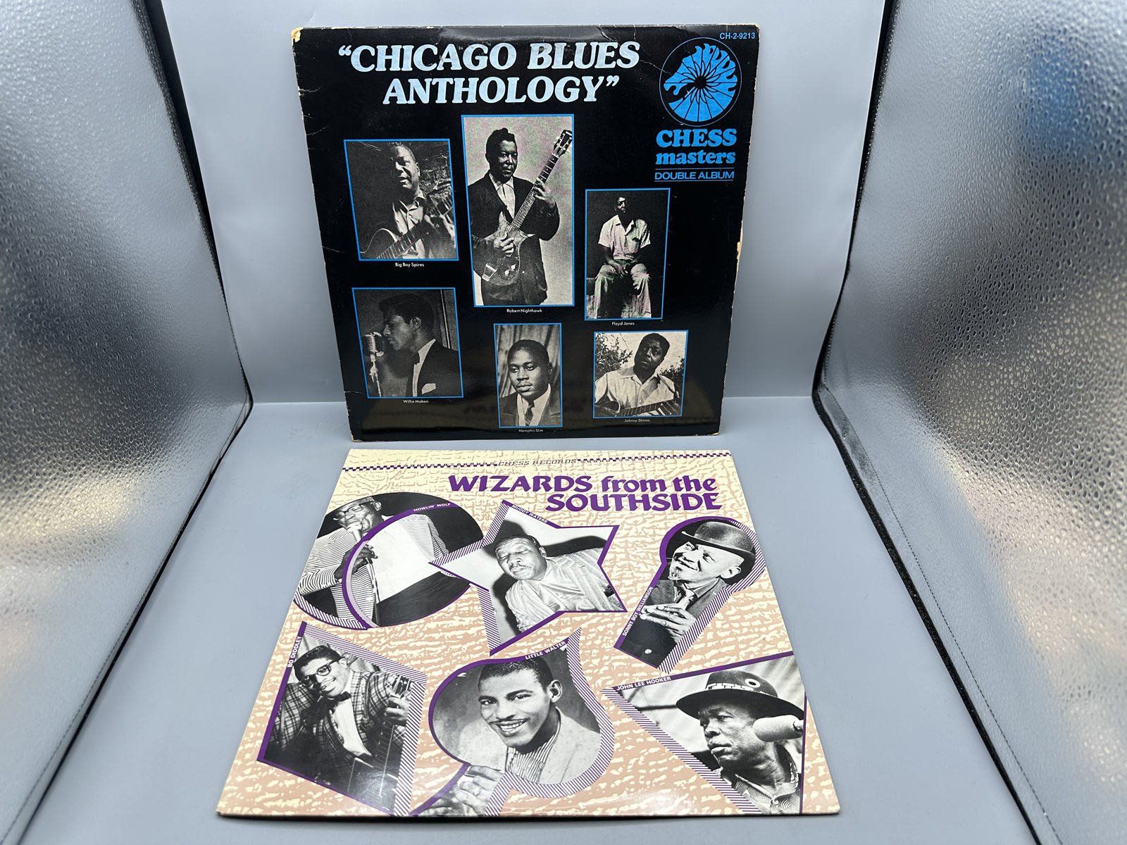 Two (2) LP Lot - Chicago Blues Anthology (1984), Chess Masters Double Album, 2 LPs, cover shows minor edge wear; and Wizards From The Souths