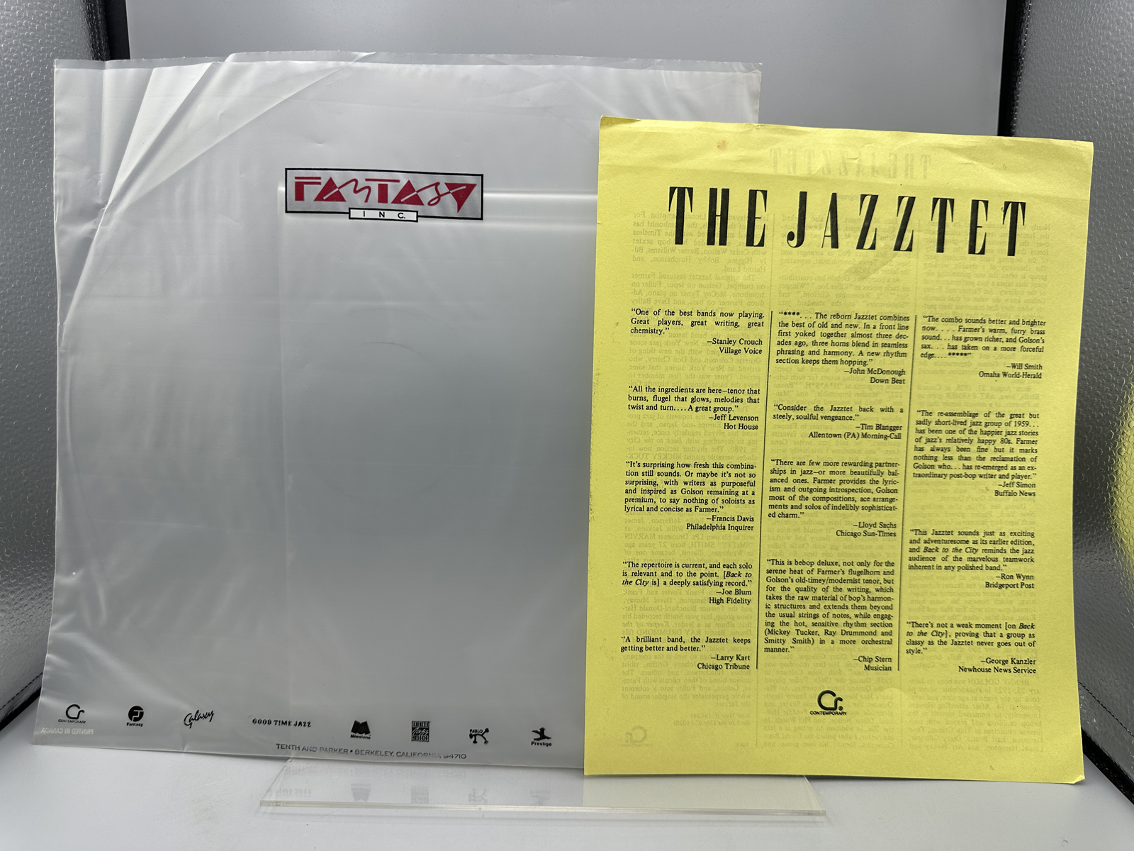 The Jazztet: Real Time (1988), promo stamp on back cover. The Jazztet includes Art Farmer and Benny Golson & features Curtis Fuller.
