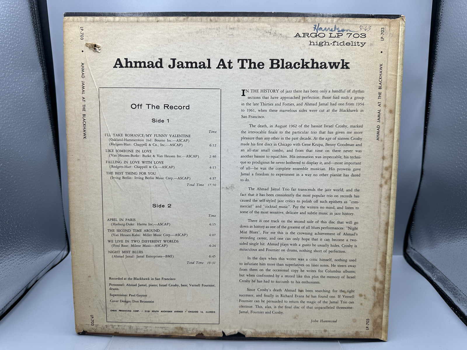 Ahmad Jamal : At The Blackhawk (1962), Argo label, promo hole in cover