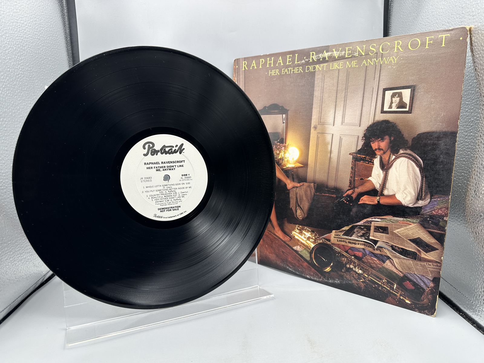 Raphael Ravenscroft: Her Father Didn't Like Me, Anyway (1979), white label promo, promo sticker & stamp on back cover
