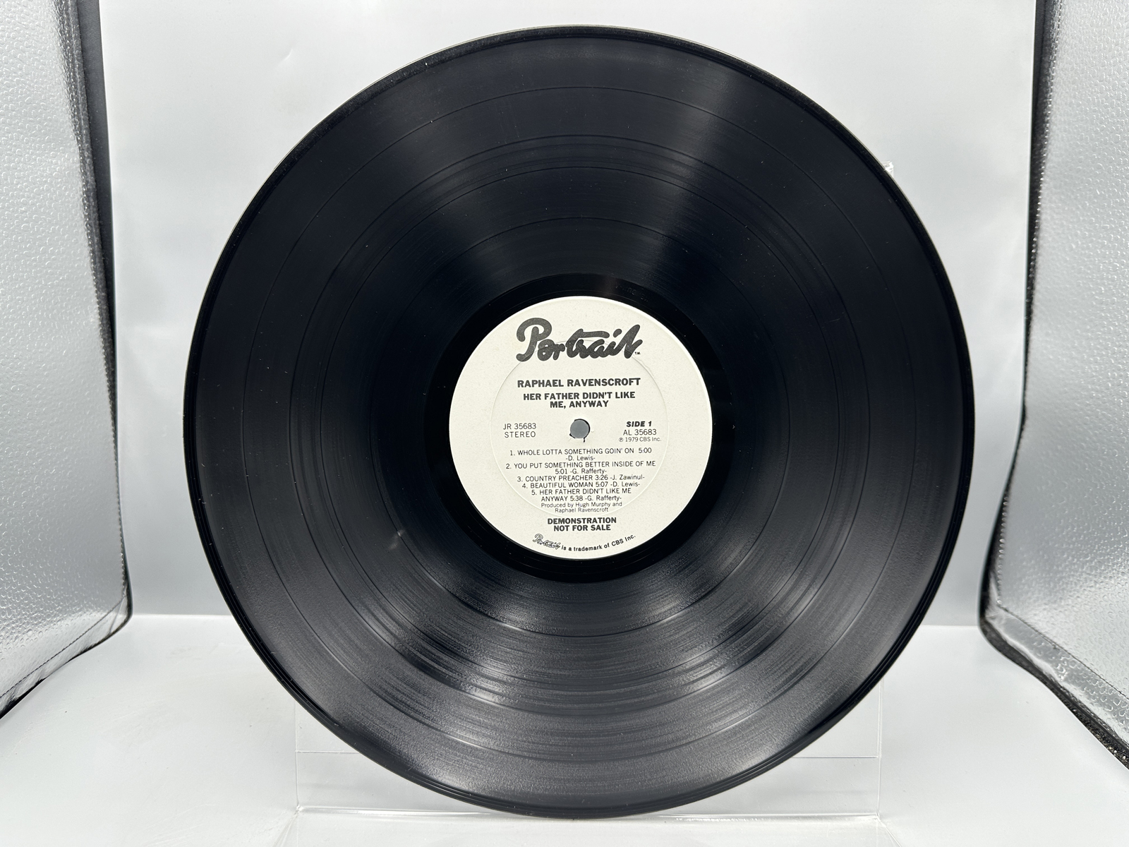 Raphael Ravenscroft: Her Father Didn't Like Me, Anyway (1979), white label promo, promo sticker & stamp on back cover