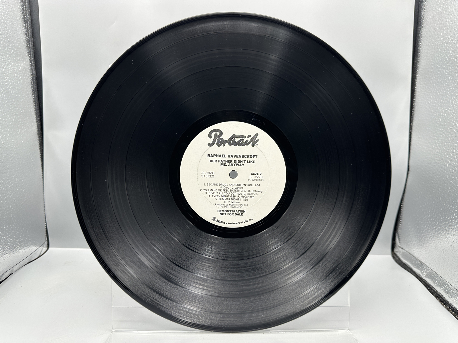 Raphael Ravenscroft: Her Father Didn't Like Me, Anyway (1979), white label promo, promo sticker & stamp on back cover