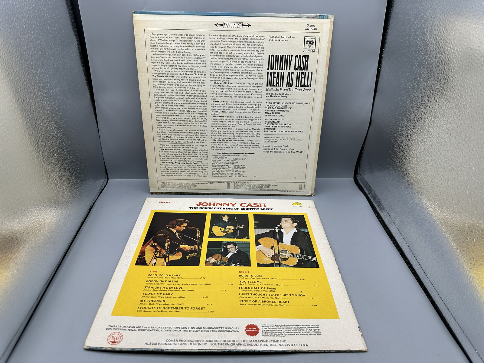 Johnny Cash (2 LP Lot): Mean As Hell (1966); and The Rough Cut King Of Country Music (1970), Sun label