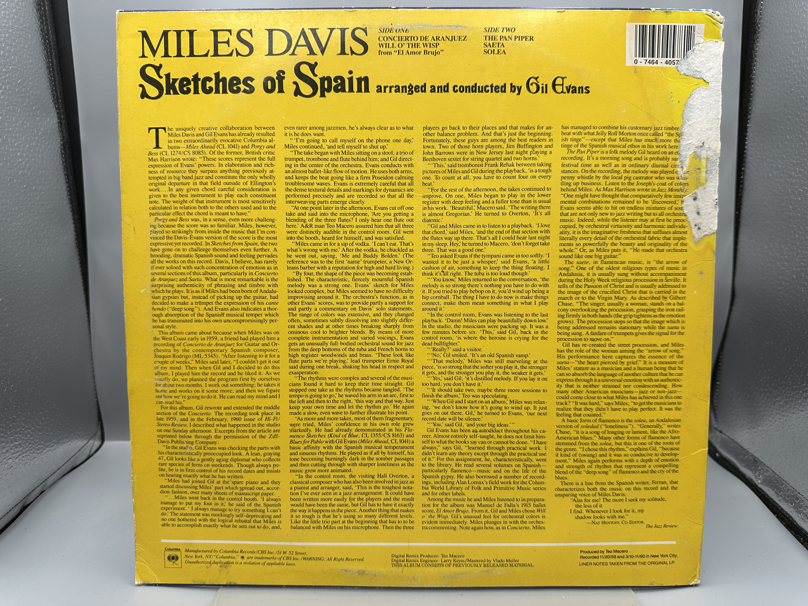 1986 Columbia Records Miles Davis Sketches of Spain Jazz Masterpieces Vinyl Album - CJ 40578