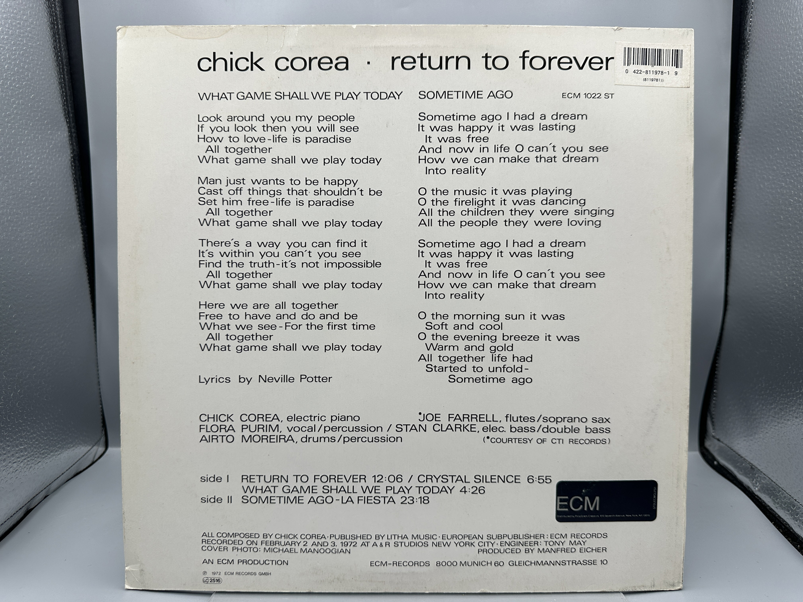 1972 ECM Records Chick Corea Return To Forever West German Pressing Vinyl Album - ECM 1022 ST