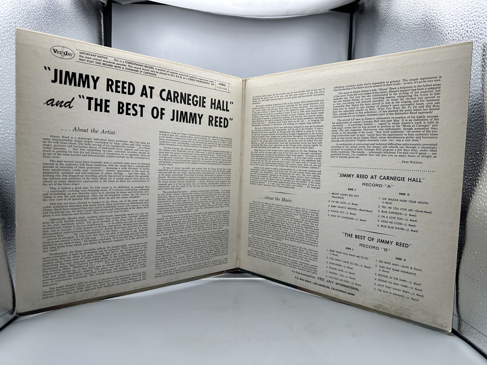 Jimmy Reed: Jimmy Reed At Carnegie Hall (unknown press date), gatefold, 2 LPs