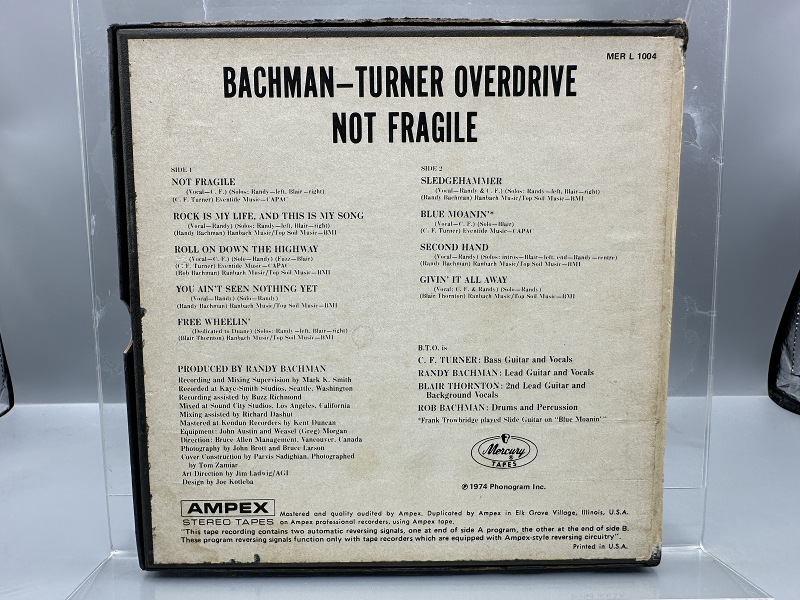 4-Track Stereo Reel-To-Reel Tape - Bachman/Turner Overdrive: Not Fragile (1974), 7 1/2 IPS, Mercury Tapes MER L 1004