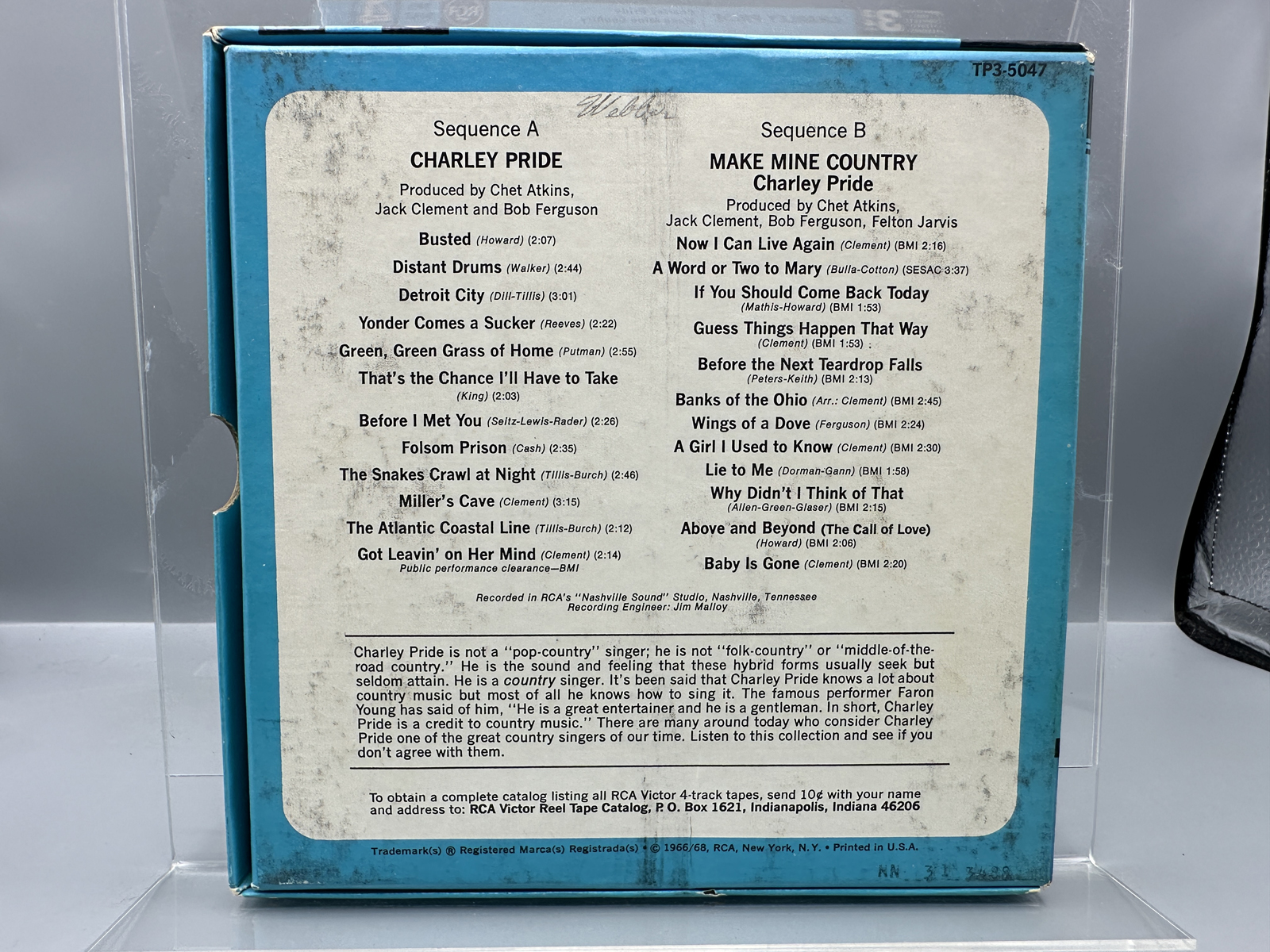 4-Track Stereo Reel-To Reel Tape - Charley Pride (reel contains two complete albums): Country Charley Pride and Make Mine Country (1968), 3