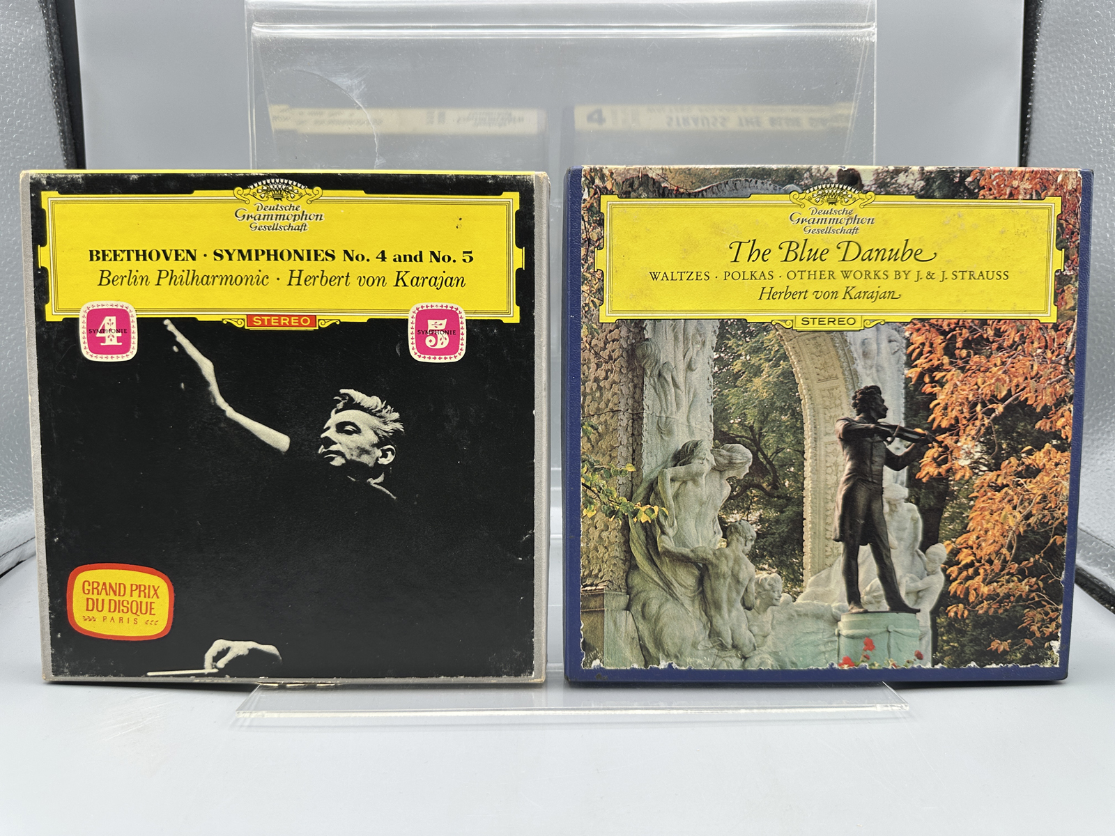 Lot of Two (2) Classical 4-Track Stereo Reel-To-Reel Tapes - Beethoven: Symphonies No. 4 and No. 5 (1965), DGA 8803; and Strauss: The Blue D