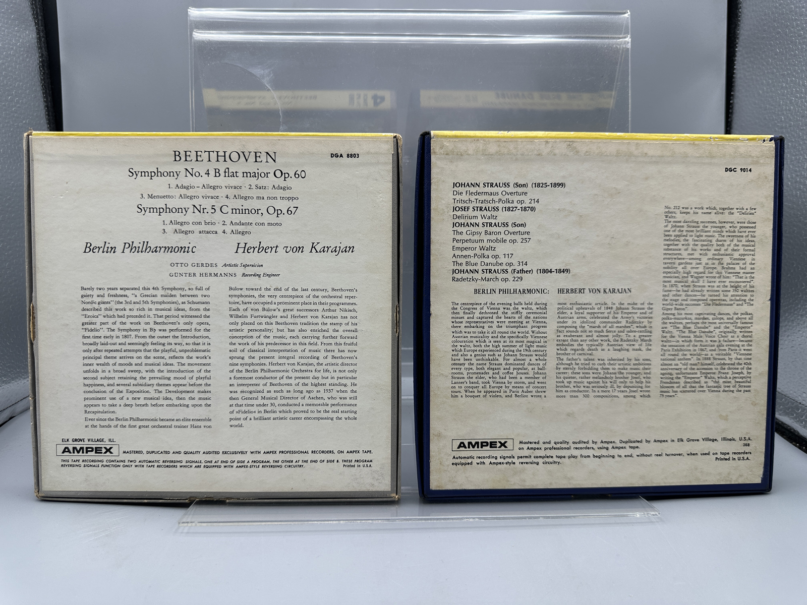 Lot of Two (2) Classical 4-Track Stereo Reel-To-Reel Tapes - Beethoven: Symphonies No. 4 and No. 5 (1965), DGA 8803; and Strauss: The Blue D