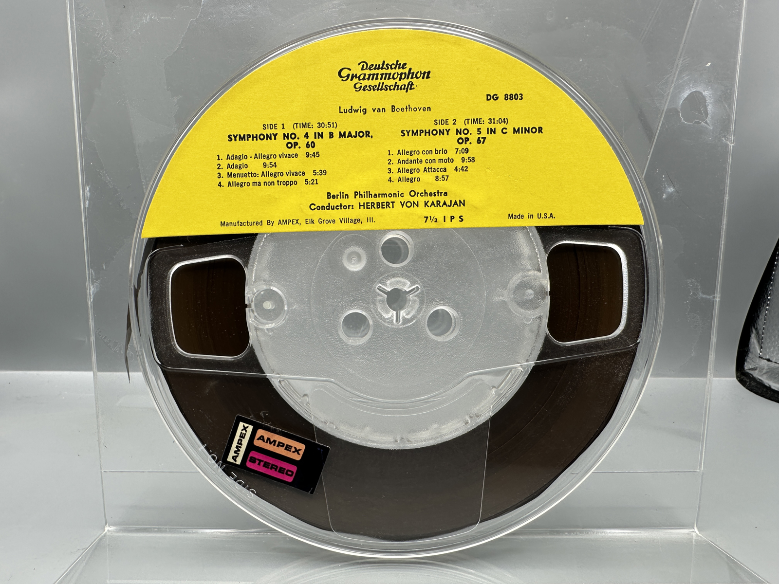 Lot of Two (2) Classical 4-Track Stereo Reel-To-Reel Tapes - Beethoven: Symphonies No. 4 and No. 5 (1965), DGA 8803; and Strauss: The Blue D