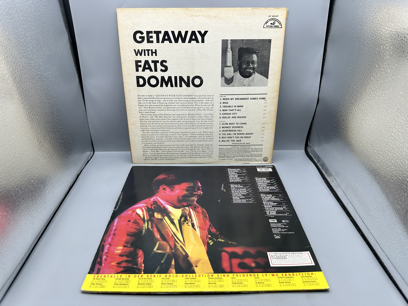 Fats Domino (2 LP Lot): Getaway With Fats Domino (1965); and Fats Domino Gold Collection (unknown press date), German pressing, gatefold, 2