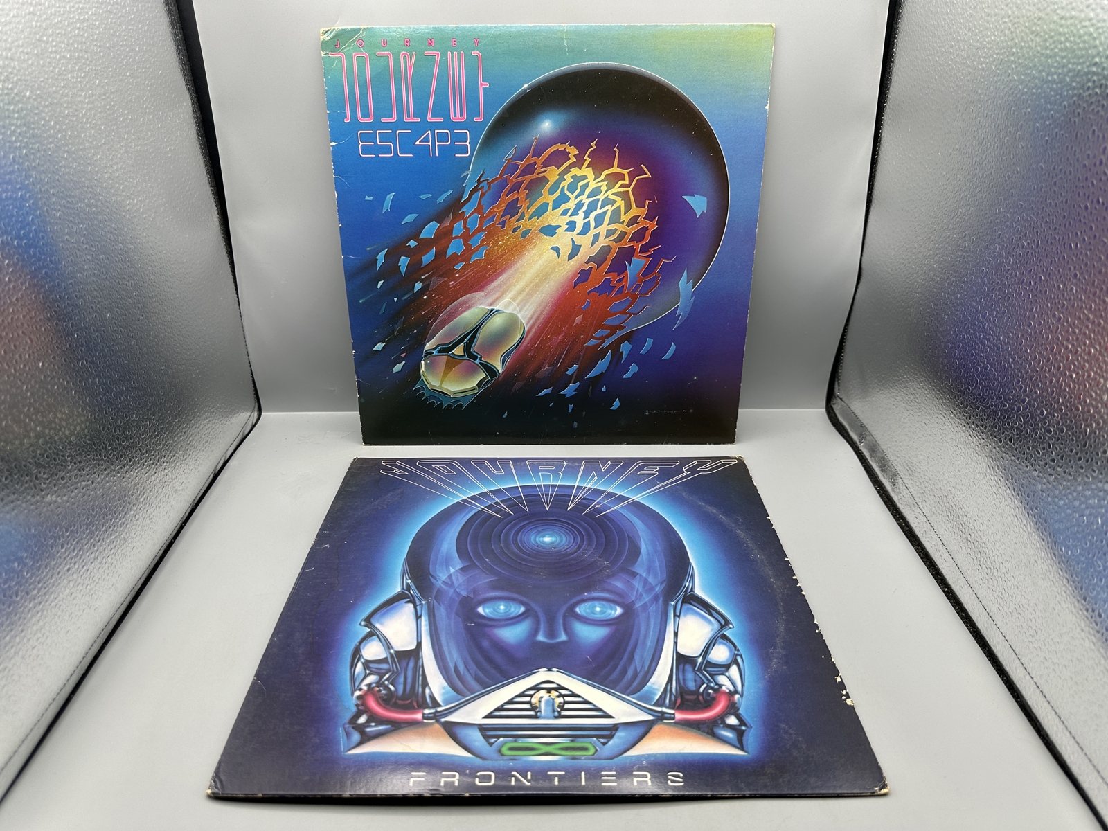 Journey (2 LP Lot): Escape (1981), embossed cover; and Frontiers (1983)