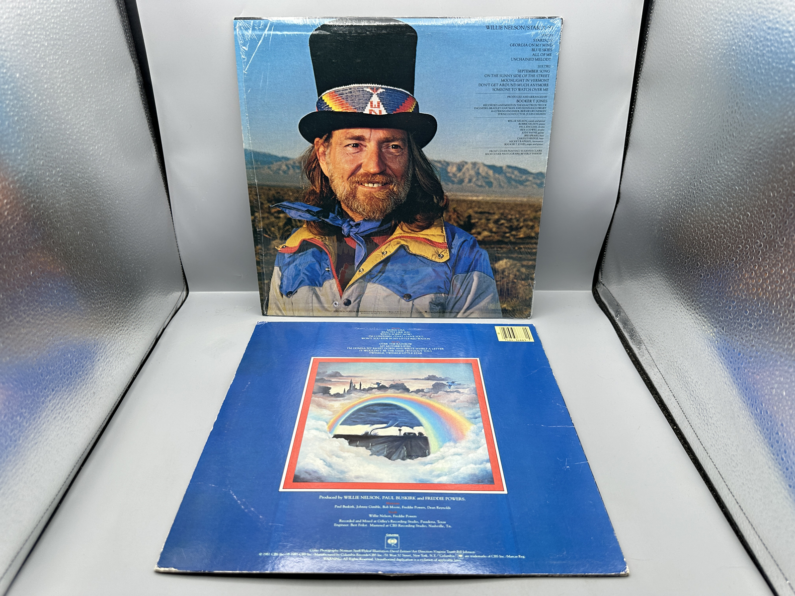 Willie Nelson (2 LP Lot): Stardust (1978), in original shrinkwrap with hype sticker; and Somewhere Over The Rainbow (1981)